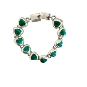 Vintage .925 Sterling Silver Malachite Modernist Bracelet
